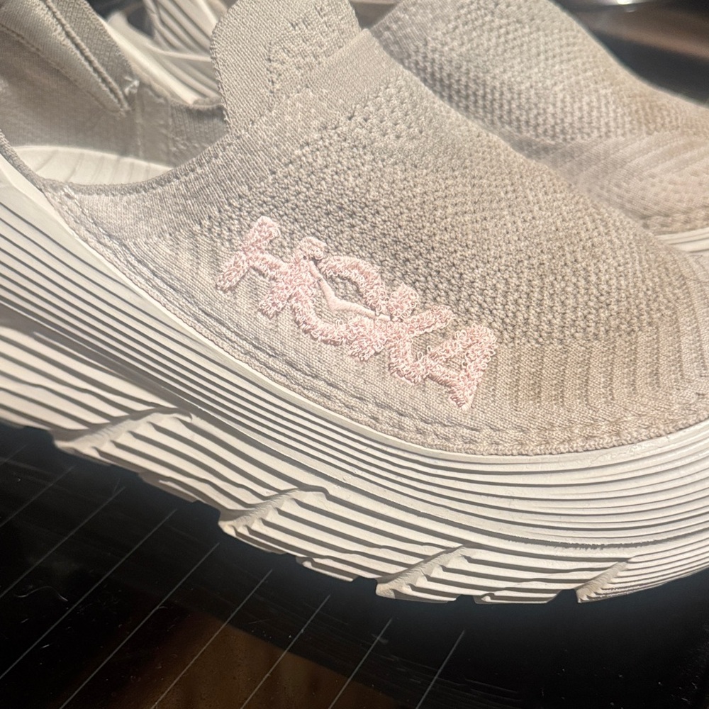 Hoka Women's Beige and Pink Slip-On Sneakers
